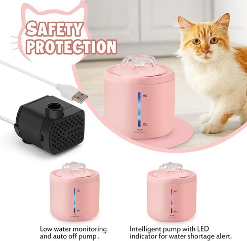 نافورة مياه للقطط بسعة 67 اونصة/2.0 لتر، نافورة شرب للقطط مع مضخة مياه محسنة للذكاء، وعاء مياه للقطط مع مصباح LED و3 فلاتر in Kuwait