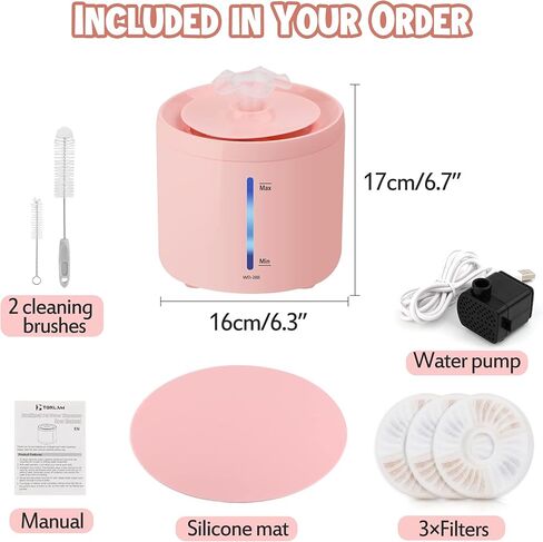 نافورة مياه للقطط بسعة 67 اونصة/2.0 لتر، نافورة شرب للقطط مع مضخة مياه محسنة للذكاء، وعاء مياه للقطط مع مصباح LED و3 فلاتر in Kuwait