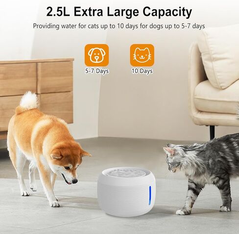 نافورة مياه للقطط من HEYISME، نافورة مياه للحيوانات الأليفة فائقة الهدوء بسعة 84 أونصة/2.5 لتر مع 3 مرشحات بديلة وإضاءة LED، موزع مياه للكلاب بـ 3 أوضاع للتدفق، موزع مياه ذكي للقطط (أسود) in Kuwait