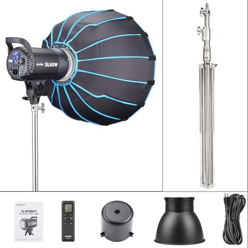 Godox SL-60W Kit with Softbox and 2.8M Stainless Steel Light Stand LED Video Light 5600K Studio Continuous Lamp Bowens Mount Wirelessly Adjust Photo Lights for YouTube, Wedding, Outdoor Shooting in Saudi Arabia
