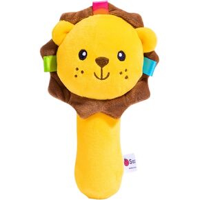 Jollybaby Baby Cartoon Hand Rattles Squeaker Sticks, Plush Animal Toy for 0 3 6 9 Month, Soft Stuffed Shaker Rattle for Toddlers Girls & Boys(Lion) in Kuwait