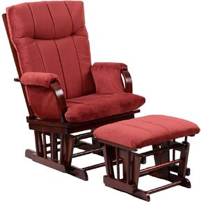 Artiva USA AF20203-MRS Home Deluxe Marsala Super Soft Microfiber Cushion Cherry Wood Glider Chair and Ottoman Set, Red in Kuwait