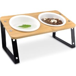 Elevated Ceramic Cat Bowls,15° Tilted Cat Bowls Stand for Food and Water,Adjustable Heights Raised Pet Feeding Dish with Bamboo Stand for Cats and Small Dogs,Anti Vomiting Cat Food Table in Kuwait