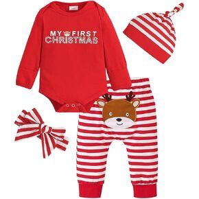 Tikoubabe My First Christmas طفلة ملابس هدية 4 قطعة ملابس الرضع رومبير الاشياء 0-18 شهرا in Kuwait