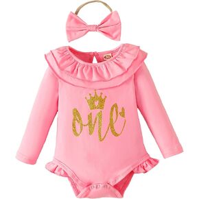 SXSXSX Newborn Baby Girls 1st Birthday Romper Outfit One Ruffle Jumpsuit Bodysuit Clothes