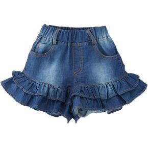 TIBE PINCESS الفتيات الدنيم السراويل 2 طبقات الكشكشة الدانتيل الاطفال الطفل تجريب تنورة الموضة السراويل الصيف الشاطئ الرياضة سراويل قصيرة in Kuwait