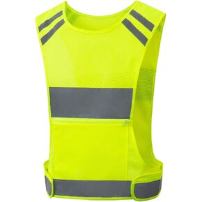 Reflective Running Vest Gear with Large,Zippered Pocket, Adjustable Waist, Light & Comfy satety Vest for Walking, Cycling, Jogging, 360° High Visible Safety Gear for Women and Men in Saudi Arabia