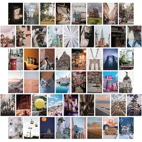 مجموعة LA MAISON COSY 50 قطعة من مجموعة ملصقات الحائط بوهو، طباعة فنية لملصقات غرفة بوهو، هدية ديكور حائط عتيقة مقاس 4 × 6 بوصة لغرفة النوم للفتيات المراهقات in Kuwait