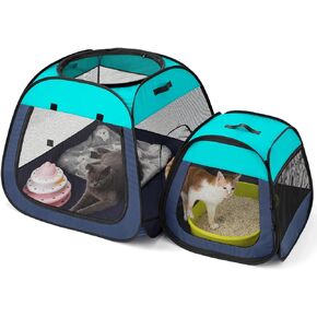 تين راي قفص لعب محمول للقطط، تصميم شبه منحرف لوقوف أفضل، خيمة للحيوانات الاليفة قابلة للطي للاستخدام الداخلي والخارجي للجراء والقطط، حاوية لعب للكلاب مع قاعدة قابلة للازالة، بيوت وشقق للقطط in Kuwait
