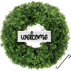 Huadanbor 24" Wreath, Artificial Boxwood Wreaths for Front Door, Autumn and Winter Wreath, Used for Christmas Home Decor,Farmhouse or Room Indoors,Outdoors, corridors, Offices (Green)