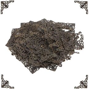 50Pcs Vintage Decor Box Corner, metal appliques Furniture Decorative Cover Corner Embellishments Book Corner Protectors Metal Iron with Filigree Pendant Connector for Photo Furniture Crafting (yellow)