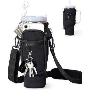 dabria Water Bottle Carrier Bag with Phone Pocket for Stanley 40/30 oz Tumbler Neoprene Water Bottle Holder Pouch with Adjustable Strap Bollus with Straw Cover & Carabiner for Stanley Cup Accessories