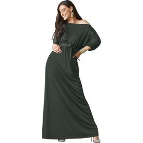 KOH KOH Womens Long Sexy One Shoulder Flowy Casual 3/4 Short Sleeve Maxi Dress