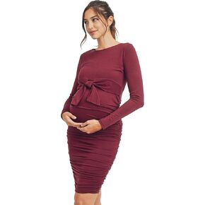 فستان الحمل LaClef Bodycon بربطة أمامية وأكمام طويلة