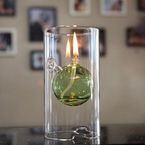 MEMEOKON Glass Oil Light Borosilicate Includes Bliss Suspended Hurricane Candle Holder Sleeve Lamp 8 x15CM (Within Yellow Ball)
