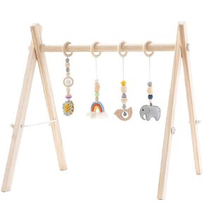 Foldable Baby Play Gym with Natural Pine Wood and Hanging Bar for Infant Activities, Ideal Gift for Newborn Boys and Girls in Saudi Arabia