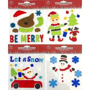 Christmas Gel Cling Stickers for Windows and Mirrors - 4 Sheets of Winter Designs: Santa, Reindeer, Elf, Snowman and More! in Kuwait