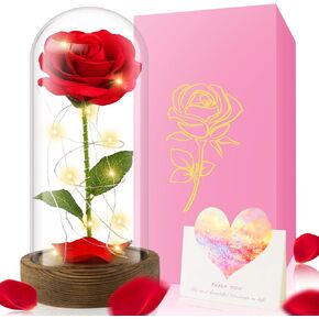 Refresh 2023 Beauty and The Beast Rose, Enchanted Red Silk Rose in Glass Dome with LED Light Romantic Rose Kit for Best Gifts Valentine's Day& Girlfriend& Wedding Anniversary& Birthday. in Saudi Arabia