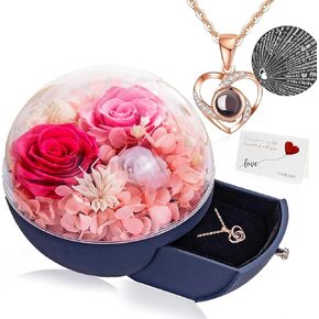 صندوق هدايا الورد الحقيقي الأبدي مع قلادة على شكل قلب، صندوق زهور مسحور للأم والجدة والزوجة والصديقة في عيد الأم وعيد الحب وعيد الميلاد والذكرى السنوية لعيد الميلاد in Kuwait