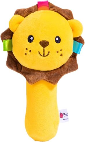 Jollybaby Baby Cartoon Hand Rattles Squeaker Sticks, Plush Animal Toy for 0 3 6 9 Month, Soft Stuffed Shaker Rattle for Toddlers Girls & Boys(Lion) in Kuwait