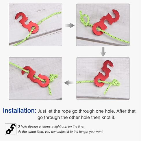 MECCANIXITY Aluminum Rope Tensioner, 8mm Dia. 3 Hole Straight Tent Cord Adjuster for Outdoor Camping Hiking Travel, Red Pack of 12 in Saudi Arabia