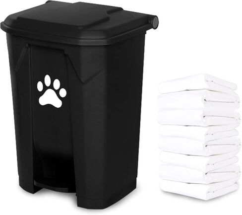 سلة مهملات الكلب للاستخدام في الهواء الطلق، محطة نفايات الكلاب مع غطاء بدواسة بدون استخدام اليدين، حاوية نفايات الكلاب، صندوق داخلي قابل للإزالة، حديقة المنزل، ساحة المطبخ، مع 200 قطعة من أكياس القمامة البلاستيكية، أسود B-15-B-W200 in Kuwait