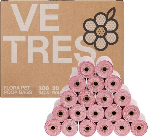 VETRESKA Dog Poop Bags with Dispenser, Lavender Scented, Guranteed Leak Proof and Extra Thick Pet Waste Bags for Walking Dog and Cats Litter， 1 Count Bag Holder and 105 Count Bags (7 Refill Rolls）Pink in Saudi Arabia