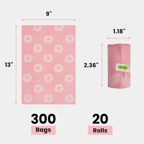 VETRESKA Dog Poop Bags with Dispenser, Lavender Scented, Guranteed Leak Proof and Extra Thick Pet Waste Bags for Walking Dog and Cats Litter， 1 Count Bag Holder and 105 Count Bags (7 Refill Rolls）Pink in Saudi Arabia