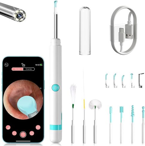 أداة إزالة شمع الأذن من Gickbusus مع كاميرا للأذن وإضاءة، مجموعة تنظيف الأذن الممتازة مع 6 مصابيح LED، أداة تنظيف الأذن بدقة 1080 بكسل in Kuwait