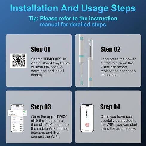 أداة إزالة شمع الأذن من Gickbusus مع كاميرا للأذن وإضاءة، مجموعة تنظيف الأذن الممتازة مع 6 مصابيح LED، أداة تنظيف الأذن بدقة 1080 بكسل in Kuwait
