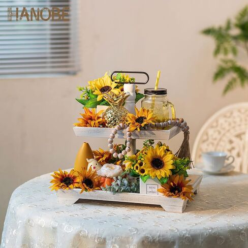 Hanobe Farmhouse Tiered Tray Stand: Rustic Wood 2 Tier Serving Tray Decor Two Rectangle Wooden for Kitchen Counter Centerpieces Coffee Bar Easter Fall Halloween Thanksgiving Christmas in Saudi Arabia
