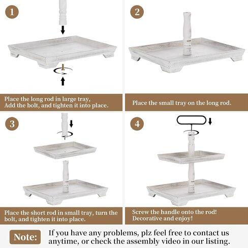 Hanobe Farmhouse Tiered Tray Stand: Rustic Wood 2 Tier Serving Tray Decor Two Rectangle Wooden for Kitchen Counter Centerpieces Coffee Bar Easter Fall Halloween Thanksgiving Christmas in Saudi Arabia