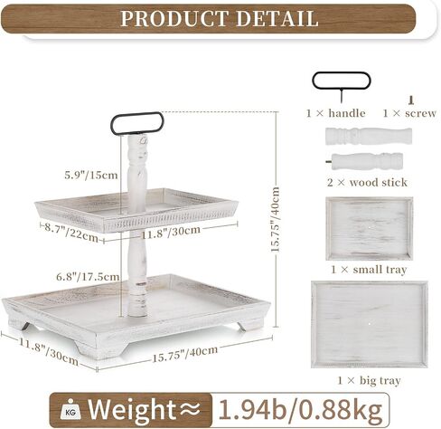 Hanobe Farmhouse Tiered Tray Stand: Rustic Wood 2 Tier Serving Tray Decor Two Rectangle Wooden for Kitchen Counter Centerpieces Coffee Bar Easter Fall Halloween Thanksgiving Christmas in Saudi Arabia