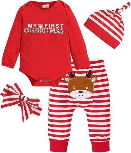 Tikoubabe My First Christmas طفلة ملابس هدية 4 قطعة ملابس الرضع رومبير الاشياء 0-18 شهرا in Kuwait