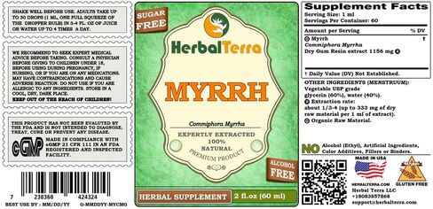Myrrh (Commiphora Myrrha) Glycerite, Organic Dried Gum Resin Alcohol-FREE Liquid Extract 2 oz in Saudi Arabia