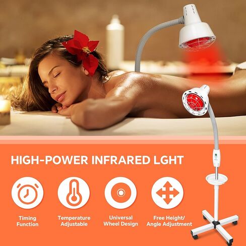 HABEWLU Infrared Light Red Heat Lamp 275W Near Red Infrared Heat Lamp for Relieve Joint Pain and Muscle Aches Body, Standing Heat Lamp with 10 Heat Setting 5-60 min Timer in Kuwait