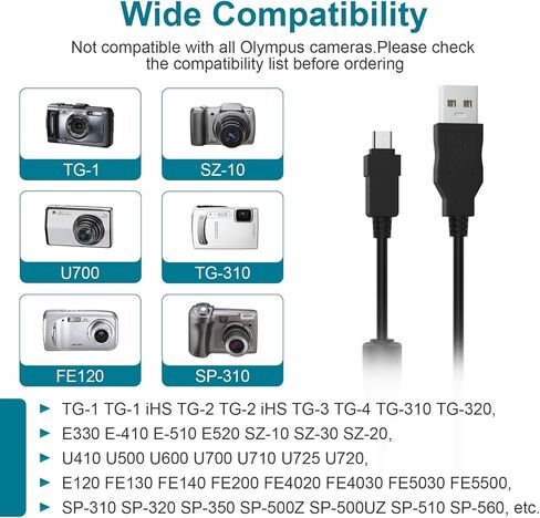 Auhsuxo Replacement CB-USB6 Camera Transfer Data Sync Charger Cord Cable Compatible with Olympus CB-USB8 CB-USB5 FE-200 FE-4020 FE-4030 mju Tough 7040 8000 8010 9000-Tough TG-320,Black,4.9FT in Kuwait