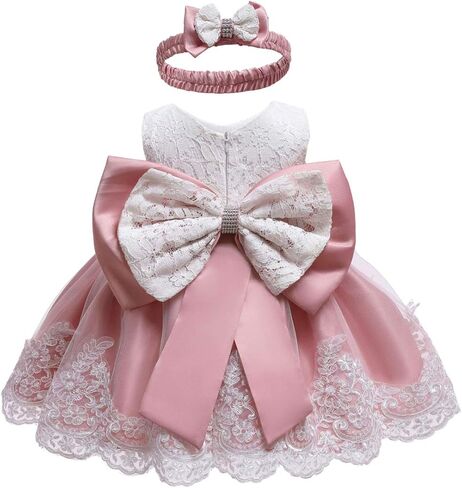Baby Girls Dress Christening Baptism Party Formal Dress with Headwear in Saudi Arabia