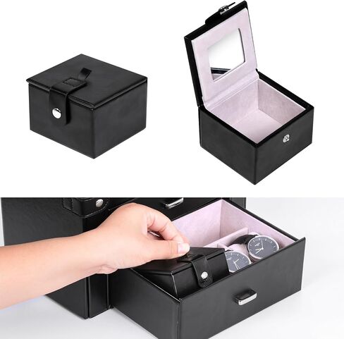 صناديق مجوهرات كبيرة للنساء من كيندال، صندوق تخزين منظم وحامل مجوهرات جلدي أنيق أسود مكون من 6 طبقات مع قفل لقلادة وأساور حلقية، صندوق مجوهرات كبير هدية للنساء in Kuwait