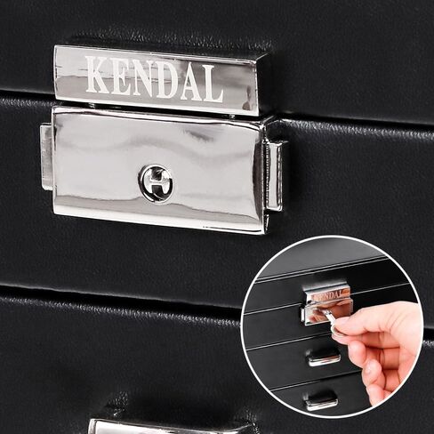 صناديق مجوهرات كبيرة للنساء من كيندال، صندوق تخزين منظم وحامل مجوهرات جلدي أنيق أسود مكون من 6 طبقات مع قفل لقلادة وأساور حلقية، صندوق مجوهرات كبير هدية للنساء in Kuwait