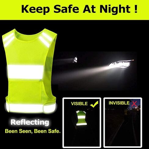 Reflective Running Vest Gear with Large,Zippered Pocket, Adjustable Waist, Light & Comfy satety Vest for Walking, Cycling, Jogging, 360° High Visible Safety Gear for Women and Men in Saudi Arabia