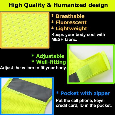 Reflective Running Vest Gear with Large,Zippered Pocket, Adjustable Waist, Light & Comfy satety Vest for Walking, Cycling, Jogging, 360° High Visible Safety Gear for Women and Men in Saudi Arabia