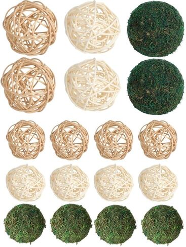 جويبي 18 قطعة من كرات الطحالب المزخرفة، مجموعة كرات راتان وكرات طحلب خضراء، كرات تزيين مزهرية، قطعة مركزية لطاولة ديكور المنزل، كرات طبيعية مجففة للغرف وحفلات الزفاف والحفلات in Kuwait
