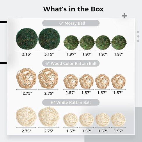 جويبي 18 قطعة من كرات الطحالب المزخرفة، مجموعة كرات راتان وكرات طحلب خضراء، كرات تزيين مزهرية، قطعة مركزية لطاولة ديكور المنزل، كرات طبيعية مجففة للغرف وحفلات الزفاف والحفلات in Kuwait