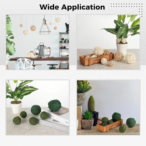 جويبي 18 قطعة من كرات الطحالب المزخرفة، مجموعة كرات راتان وكرات طحلب خضراء، كرات تزيين مزهرية، قطعة مركزية لطاولة ديكور المنزل، كرات طبيعية مجففة للغرف وحفلات الزفاف والحفلات in Kuwait