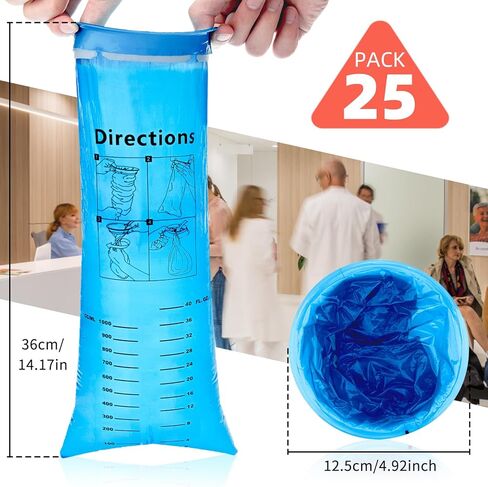 أكياس القيء للاستعمال مرة واحدة، 10 عبوات، أكياس تقيؤ زرقاء عالية الكثافة سعة 1000 مل مع مشبك، مثالية لمرض الصباح، والأطفال، والحوامل، ومرض الهواء، إلخ in Kuwait