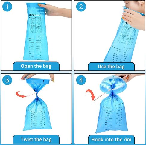 أكياس القيء للاستعمال مرة واحدة، 10 عبوات، أكياس تقيؤ زرقاء عالية الكثافة سعة 1000 مل مع مشبك، مثالية لمرض الصباح، والأطفال، والحوامل، ومرض الهواء، إلخ in Kuwait