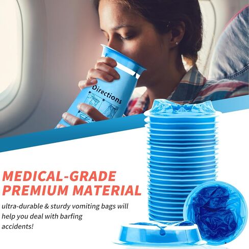 أكياس القيء للاستعمال مرة واحدة، 10 عبوات، أكياس تقيؤ زرقاء عالية الكثافة سعة 1000 مل مع مشبك، مثالية لمرض الصباح، والأطفال، والحوامل، ومرض الهواء، إلخ in Kuwait