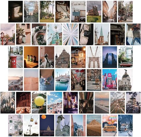 مجموعة LA MAISON COSY 50 قطعة من مجموعة ملصقات الحائط بوهو، طباعة فنية لملصقات غرفة بوهو، هدية ديكور حائط عتيقة مقاس 4 × 6 بوصة لغرفة النوم للفتيات المراهقات in Kuwait