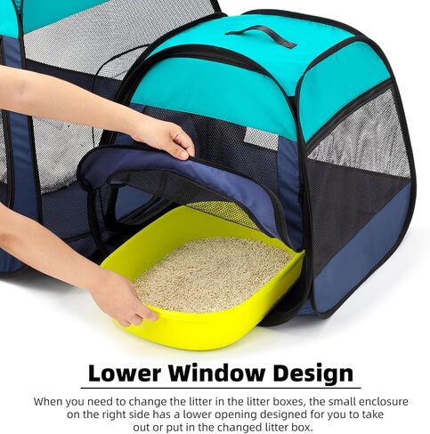 تين راي قفص لعب محمول للقطط، تصميم شبه منحرف لوقوف أفضل، خيمة للحيوانات الاليفة قابلة للطي للاستخدام الداخلي والخارجي للجراء والقطط، حاوية لعب للكلاب مع قاعدة قابلة للازالة، بيوت وشقق للقطط in Kuwait